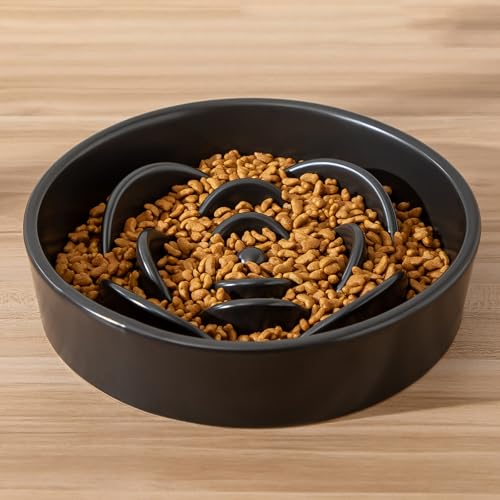 8.25'' Ceramic Slow Feeder Dog Bowls (8.25 inch / Black)