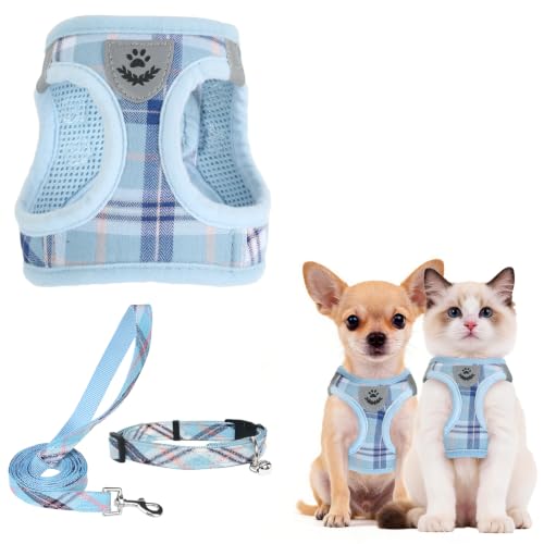 Dog Harness Collar and Leash Set No Pull for Small Medium Sized (Blue / XXS (CHEST 11.5"-13"))