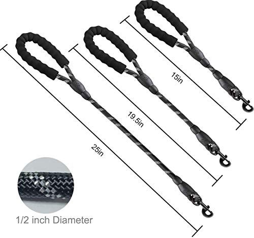 Nylon Short Traffic Leash with Padded Handle (Rope-Black)