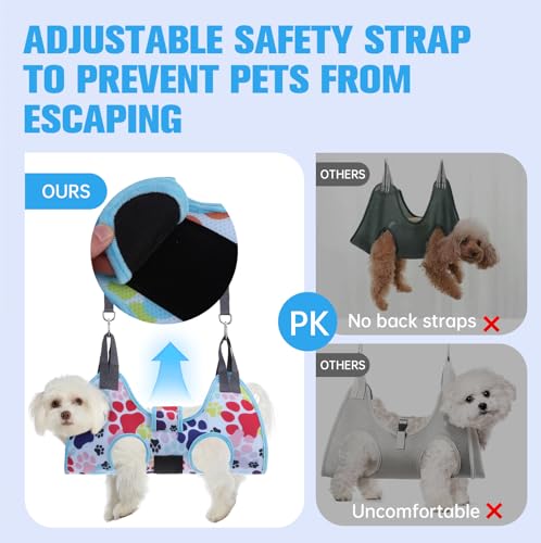 Dog Grooming Hammock Harness for Dogs & Cats with Pet Nail Clipper Trimmer (XS / Blue)