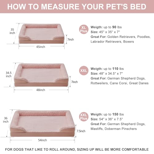 Orthopedic Washable XXL Dog Bed for Senior Dog Cozy Sleep (54.0"l X 36.0"w X 7.0"th / Light Pink)