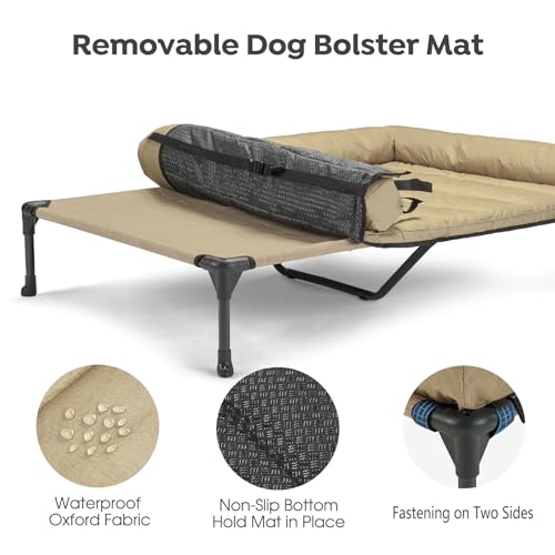 Outdoor Elevated Dog Bed with Waterproof Bolster Cushion (Beige Coffee / 49.0"L x 33.0"W x 9.0"Th)