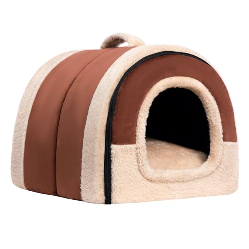 Cat Bed Cave for Indoor Cats for Pets up to 20 lbs (Brown Arched Cave)