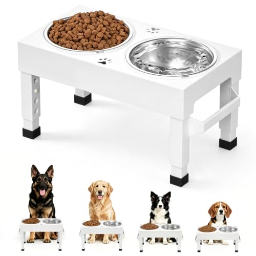 Elevated Dog Bowls Stand Large Breed (White)