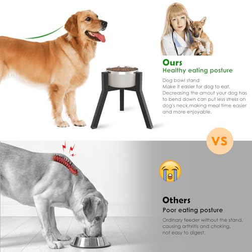 Dog Bowl Stand for Medium Large Dogs (Height: 11", Width: 7-10.6" / Black, 11H-Square)