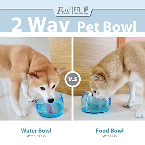 Pet Oblik Acrylic Raised Dog Food Water Bowl Stainless Steel Slanted Oval Dish for Short Leg Puppy & Small Medium Pet (Sapphire / 1.5 Cups Oval Dish)