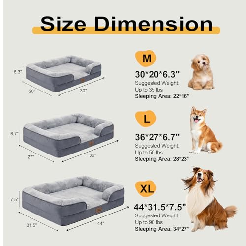 Orthopedic Dog Beds Large Sized Dog (Grey / 36.0" L x 27.0" W x 6.7" Th)