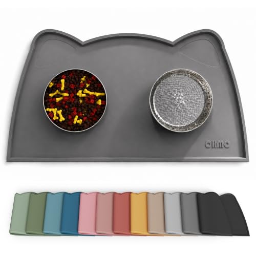 Cat Food Mat Silicone Pet Feeding Mat (18"L x 10"W / Dark Grey)