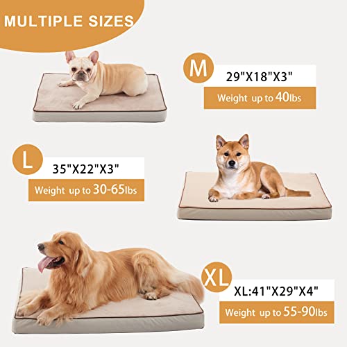 Orthopedic Memory Foam Dog Bed (Khaki Short Plush / Large-35"x 22" x 3")