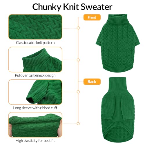 Large Dog Christmas Sweater Warm Soft Cable Knit Dog Sweater (Large / Green)