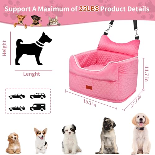 Dog Car Seat for Small Dogs Up to 25 lbs with 6 (Pink)