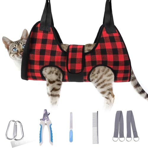 Dog Grooming Hammock for Small Dogs (XS (Leg Spacing: 6-9.5" / Max W: 15lbs) / Buffalo Red)