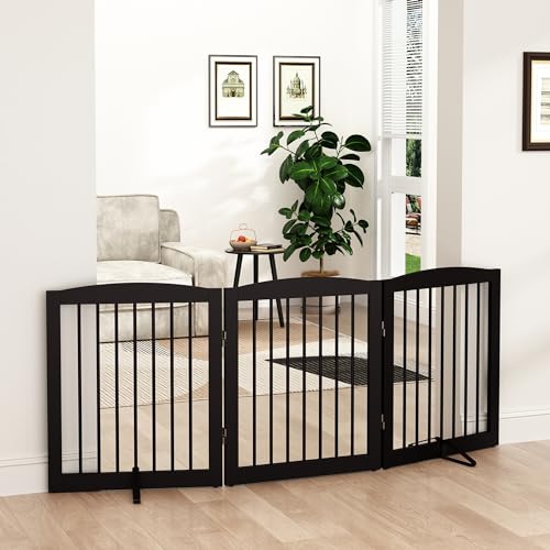 Freestanding Pet Gate for Dogs (24" Height-3 Panel / Dark Brown)