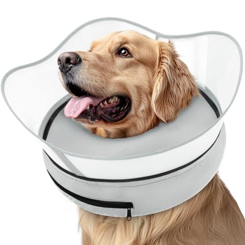 Raised Inflatable Dog Cone Collar to Stop Licking (Solid Grey / S(Neck 7"-9.5"))