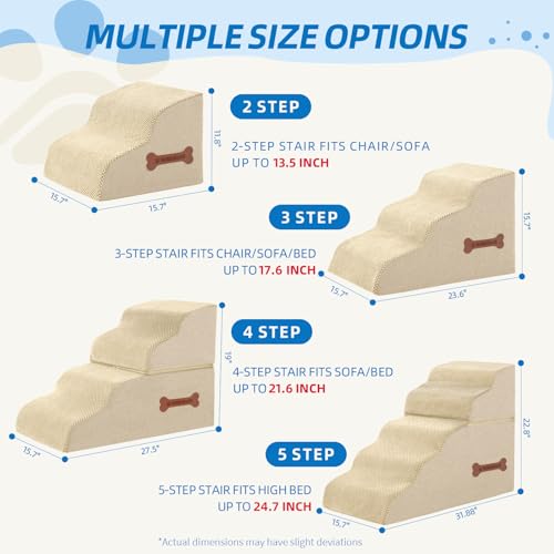 Dog Stairs for Small Dogs (Beige / 27.5"D x 15.7"W x 19"H)