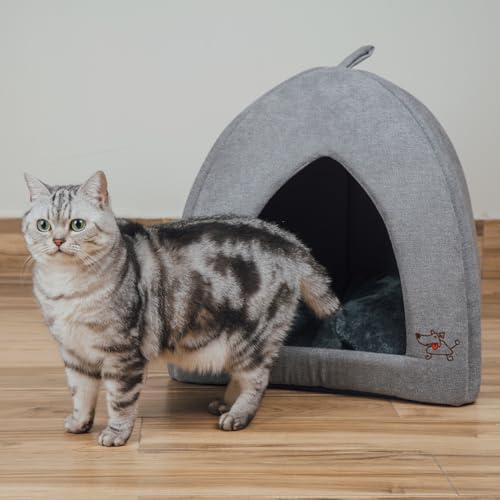 Cat Bed for Indoor Cat (Gray (Tent) / 16" x 16" x H:16")