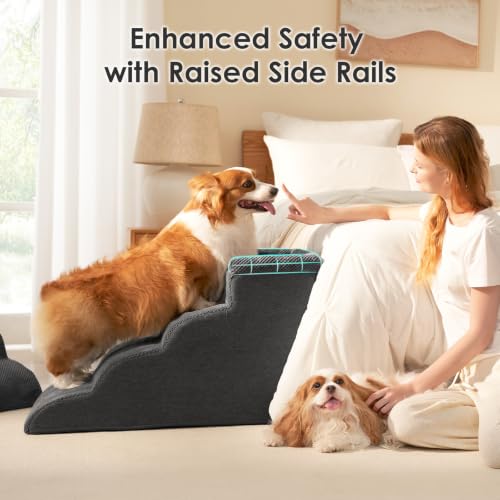 4 Step Curved Dog Stairs for Beds 17.6" H (Grey / 31.3"l X 15.7"w X 19.3"h)