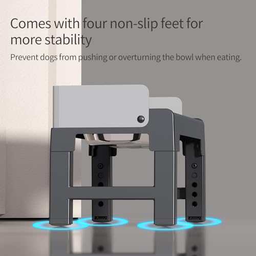 Elevated Dog Bowls with Stainless Steel Slow Feeder Bowl for Medium and Large Dogs (1 Stainless Slow Feeder & 1 Stainless Bowl / Grey)