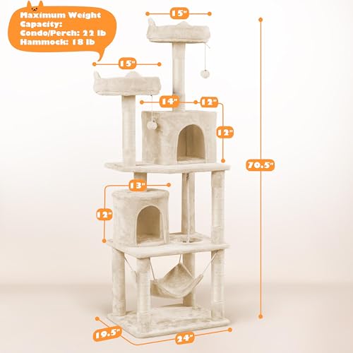 Cat Tower 70.5in Cat Tree for Indoor Cats (70.5in / Beige)