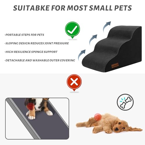 Dog Stairs for Small Dogs and Cats (Black / Standard 3-Step 15.7"H)