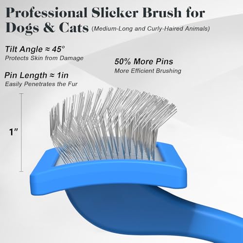 2PCS Slicker Brush for Dogs & Pet Comb (Blue / Medium)
