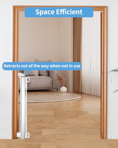 2 Pack) Retractable Baby Gate for Doorways and Stairs, Mesh Safety Gate for Pet, Indoor & Outdoor Use, One-Hand Operation, Easy Installation, 33.6" Tall, Expands to 55" Wide（White） (White / 33x55 Inch(2 Pack))