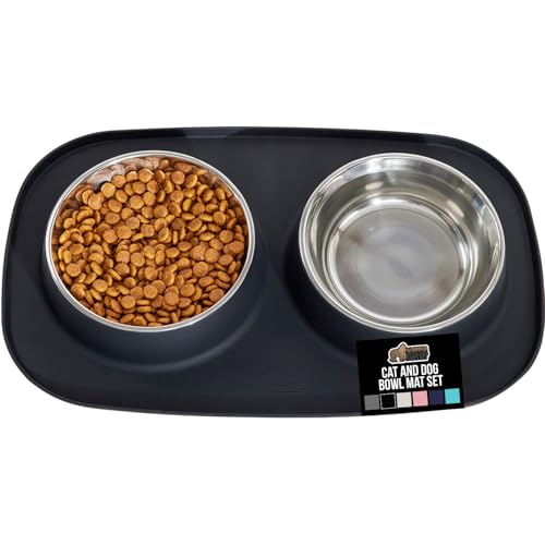 Dog Bowl Set with Feeding Mat (Black / 3 Cup Bowls)