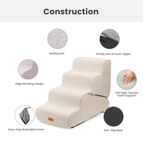 Dog Stairs for Small Dogs 22" H (Beige / Update 2in1 33"D x 15.7"W x 22"H)