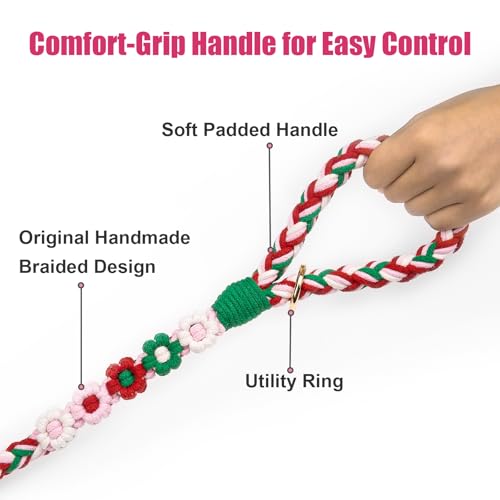 5FT Braided Cotton Rope Leash for Small (Strawberry)