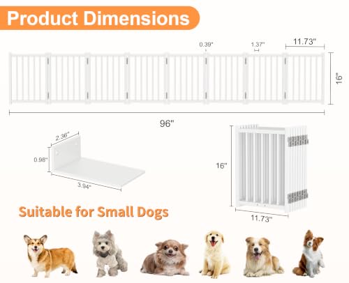 Short Dog Gate Indoor (White / 8 Panel-16''H, Up to 96’’ W)