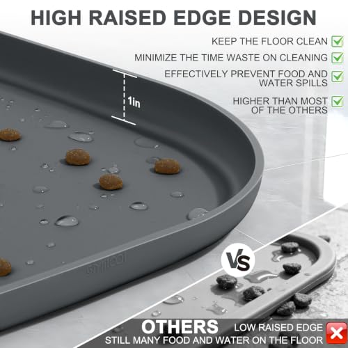 Waterproof Silicone Pet Food Mat with Raised Edge for Dog & Cat (Dark Grey / 36"L x 24"W)