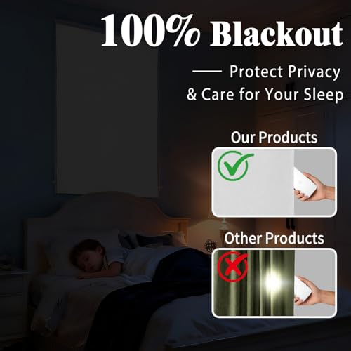 100% Blackout Self Adhesive Portable Curtains for Bedroom Easy to Install Window Thermal Lnsulated Kitchen Room Darkening Small Window Curtains (34"W x 80"L (Pack of 1) / Off-white)