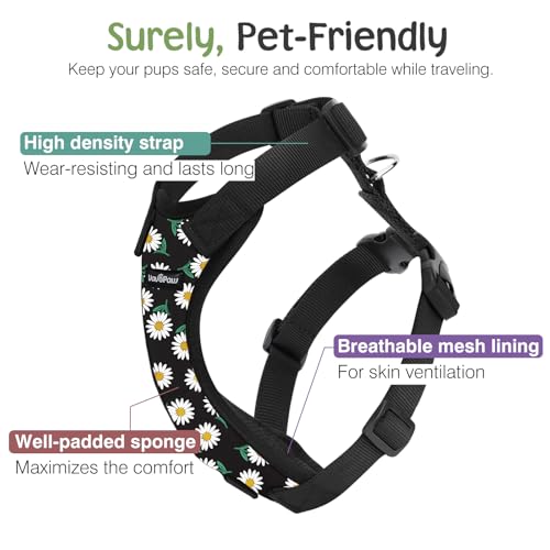 Dog Seat Belt (Black Daisy / L (Chest: 22-32.3", Neck: 16.9-26"))