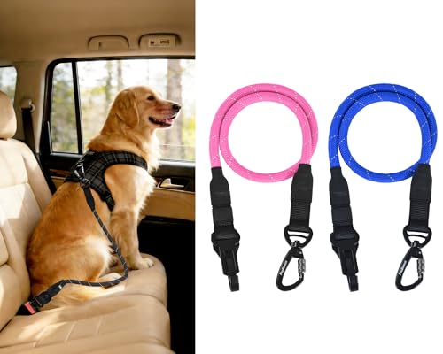 2 Packs Dog Seat Belt for Car (Blue, Pink / 2 Packs)