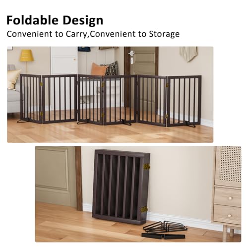 Freestanding Pet Gate 55 (Bamboo Dog Gate Brown / 6 Panel - 110 inches Wide)