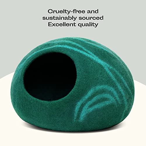 Cat Cave Merino Wool Bed for Indoor Cats (Emerald / Large)