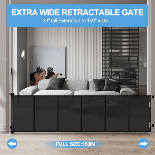 Retractable Baby Gate (Black / 33x150 Inch)