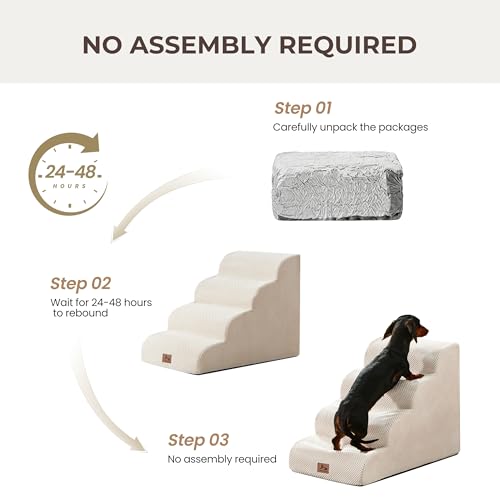 Dog Stairs for Small Dogs 18” H (Beige / 24"D x 15"W x 18"H)