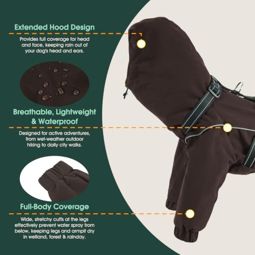 Dog Raincoat Hooded Full Body Coverage (Brown / Small(Chest:17.32"))