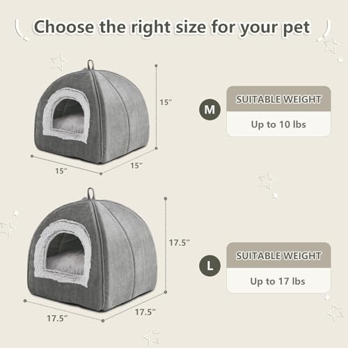 Cat Bed Cave Cat Beds for Indoor Cats (Grey / 17.5"D x 17.5"W x 17.5"H)