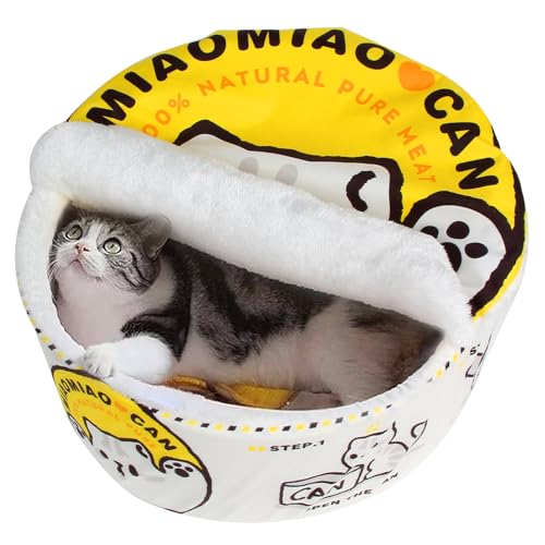 Ramen Noodle Cat Bed (23.6"L x 23.6"W x 10.2"Th / yellow white)
