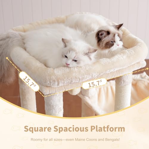 Heavy Duty Cat Tree with Large Base for Large Indoor Cats HCT026M (Beige / L)