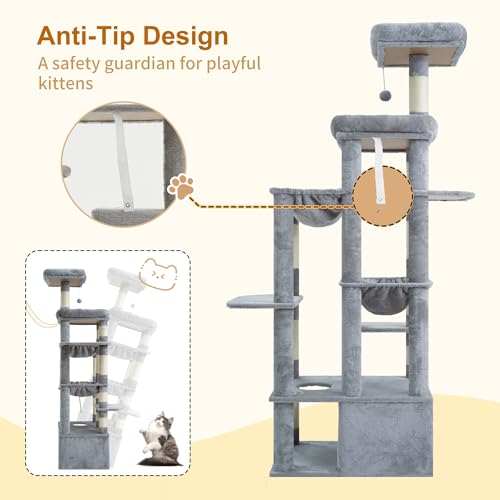 Cat Tree, 71-Inch Tall Cat Tower for Large Maine Coon Cats HCT037W (Light Gray / XL)