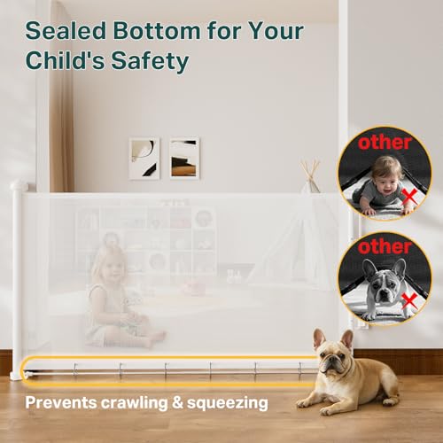 37 55" Retractable Baby Gates for Stairs & Doorways (White / Retractable Width: 37"–55")