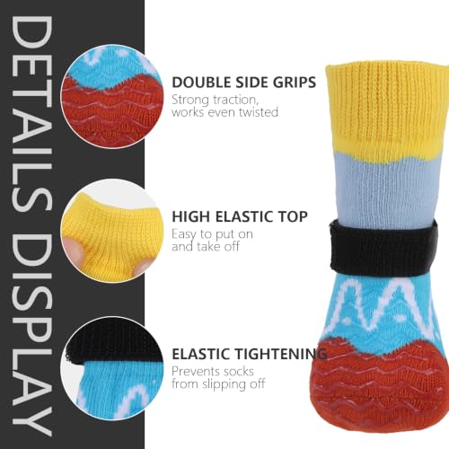 Anti Slip Dog Socks for Prevent Licking Paws & Hardwood Floor (Blue / X-Small(6 Pack))