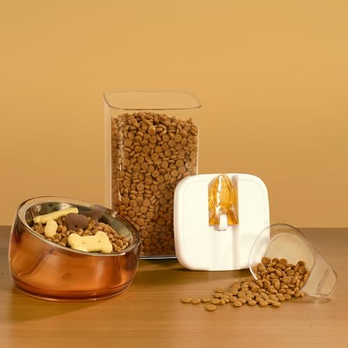 Pet Oblik Acrylic Raised Dog Food Water Bowl Stainless Steel Slanted Oval Dish for Short Leg Puppy & Small Medium Pet (Gold / 1.5 Cups Oval Dish)