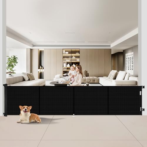 200 inch Reinforced Retractable Baby Gates 42 inch Tall (Black / 42" Tall x 200" Wide)