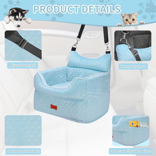 Dog Car Seat for Small Dogs Up to 25 lbs with 6 (Light Blue)