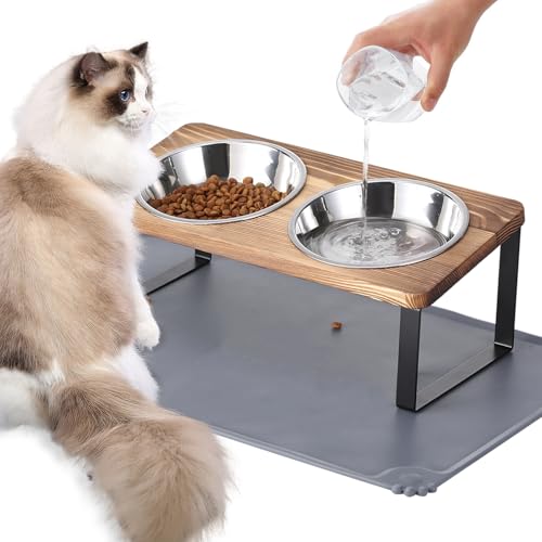 Upgraded Elevated Cat Bowls with Food Mat