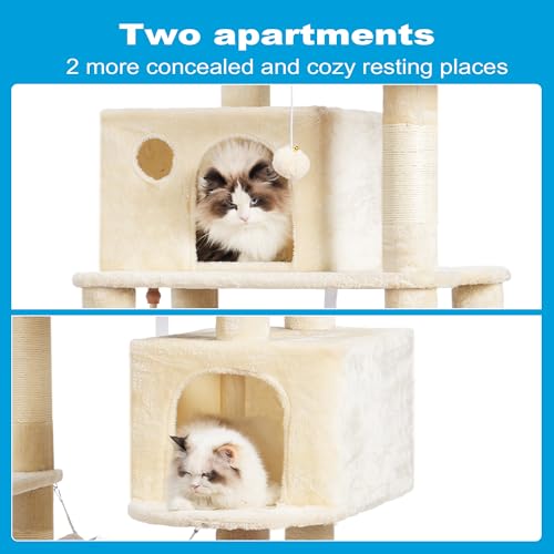 Cat Tree Tower with Sisal Scratching Posts (53.7 Inches / Beige)